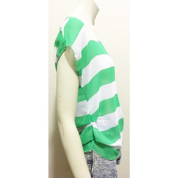 A'Gaci Small Sheer Green and White Striped Top - Picture 2 of 8